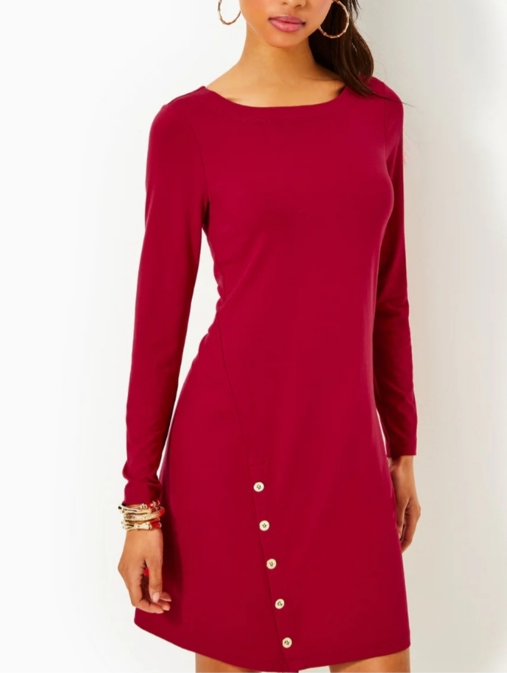 Lilly Pulitzer Long Sleeve Button-Accent Dress in Wine